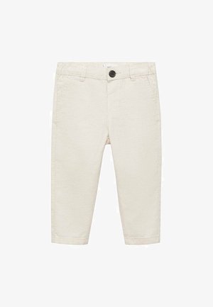 Light beige trousers made of cotton. Features a button closure, belt loops, and straight legs with a clean finish.