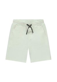 Witte katoenen shorts met een elastische tailleband en zwarte trekkoord, voorzien van zijzakken en een rechte pijpdesign.