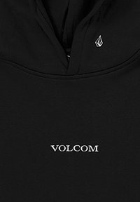 Felpa con cappuccio nera caratterizzata da un logo ricamato bianco "VOLCOM" al centro e un piccolo logo bianco sul cappuccio. Tessuto morbido.