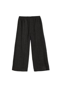 Zwarte wijde broek met een textuur van ribbels en een elastische tailleband voor comfort en gemak.