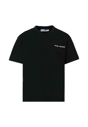 Zwarte katoen t-shirt met korte mouwen, ronde halslijn en een klein wit "MSGM / MILANO" logo op de linkerkant van de borst.