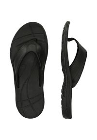 Svart flip-flops i gummi, med en texturerad fotbädd, en tårem och en räfflad sula för bra grepp.