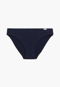 Granatowe bawełniane majtki o klasycznym kroju, z bezszwowym pasem i małą metką marki z boku.