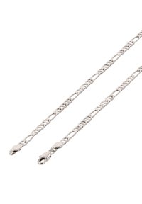 Silberne Kettenhalskette mit verschlungenen Gliedern, glatter Oberfläche und Federringverschluss. Die Länge scheint für tragbaren Schmuck standardmäßig zu sein.