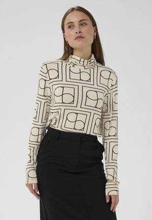 SLHANADI PRINTED ROLLNECK  - Majica z dolgimi rokavi - whisper white w black monogram