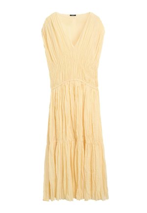Massimo Dutti, FLOWING GATHERED MIDI DRESS - Hverdagskjole - light yellow
