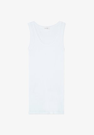 Vit ärmlös tanktop i mjuk bomullstyg. Har en rundad halsringning och rena, färdiga kanter.