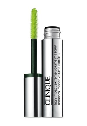 Clinique High Impact Extreme Volume mascara med sølvrør og børste med lysegrønne børstehår.