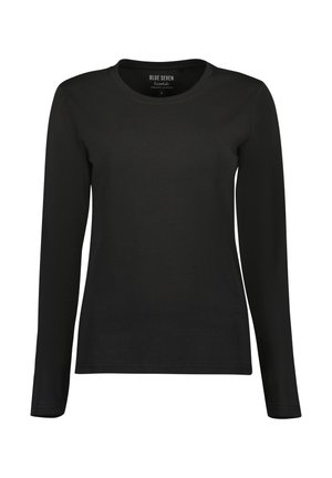 T-shirt a maniche lunghe nera realizzata in cotone biologico, con scollo rotondo e una consistenza liscia e uniforme, senza loghi o motivi visibili.
