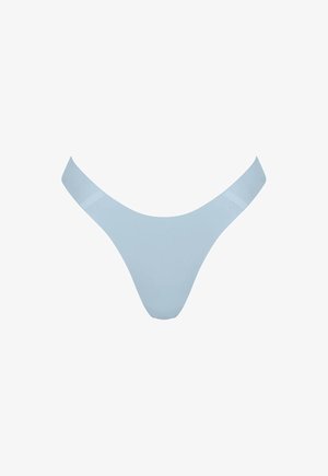 Stringe femme bleu clair sans couture avec une texture lisse et une large ceinture, présenté sur un fond blanc.