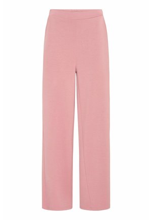 Rosa weite Hose aus weichem Stoff, mit einem glatten Bund und geradem Schnitt, ohne sichtbare Muster oder Verzierungen.