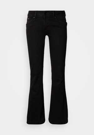 Mustad laiendatud teksad denimist, keskmise kõrgusega vöökohaga, viie taskuga ja õmblustel kerge pleekimine. Detailne õmblemine üle kogu püksipinna.