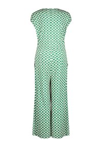 Combinaison à motif géométrique vert et blanc, manches courtes et pantalon à jambes larges, vue de dos sur fond blanc.