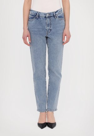 Lichtblauwe denim jeans met een rechte snit, vijf-pocket ontwerp en subtiele wassing details, aangevuld met een hoge taille en klassieke stiksels.