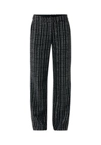Svartvita mönstrade byxor med lös passform, med en texturerad tygkvalitet och elastisk midja. Raka ben.
