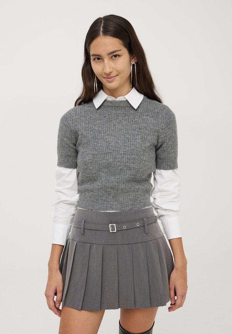Terranova GONNA SKORT PLISSETTATA - Gonna a campana - grigio scuro melange