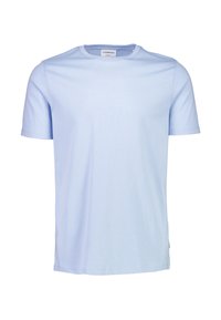 T-shirt azzurro chiaro a maniche corte in cotone con scollo rotondo e logo 'Lindbergh' in rilievo sul petto. Tessuto liscio e vestibilità casual.