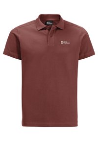 Polo bordeaux en coton avec col et patte à trois boutons. Présente un petit logo sur le côté gauche de la poitrine. Manches courtes.
