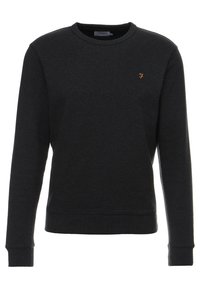 Sudadera de cuello redondo de manga larga negra con un pequeño logo naranja "F" en el lado izquierdo del pecho y puños y dobladillo acanalados.
