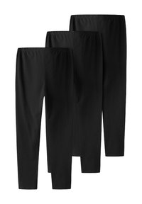 Ensemble de trois leggings noirs avec une taille élastique. Fabriqués en tissu doux et extensible, chaque paire présente une coupe slim et une longueur cheville.