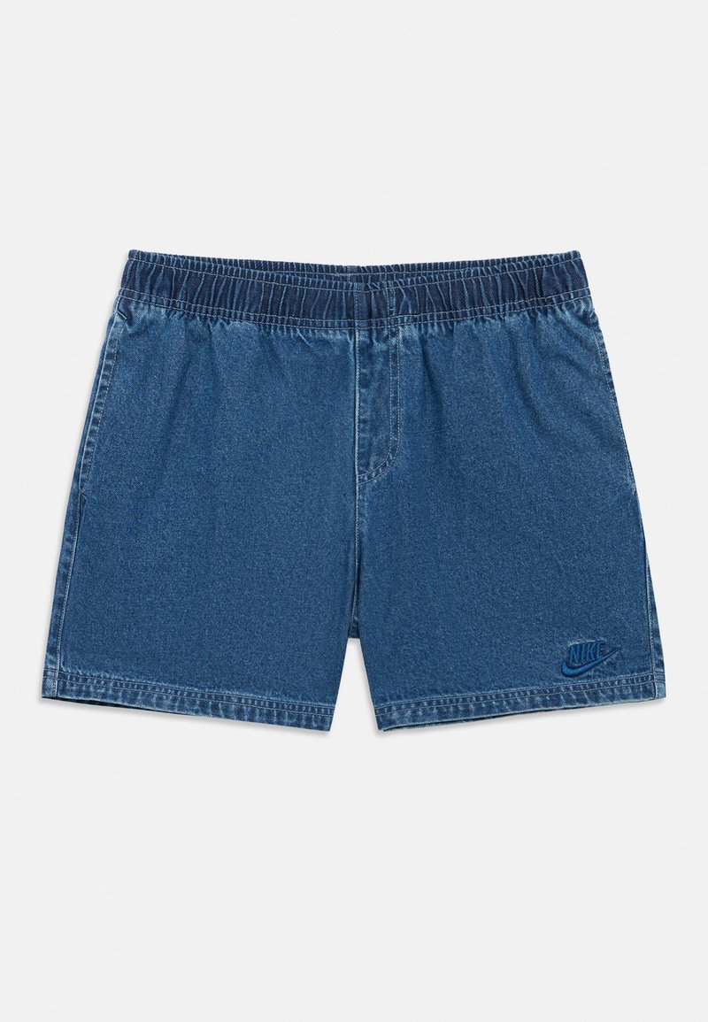 Μπλε τζιν σορτς με ελαστική μέση, που διαθέτουν λογότυπο Nike σε σκούρο μπλε και λείο, υφασμένο φινίρισμα.
