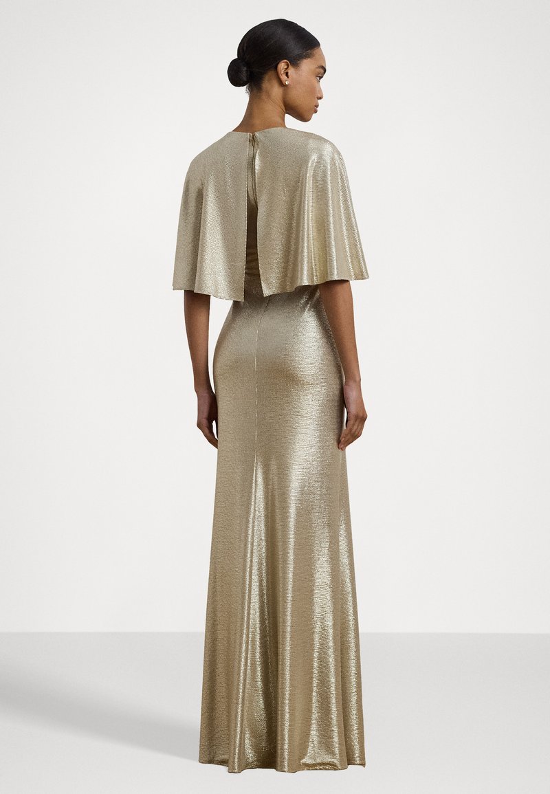 slim fit dress slacks Zeina Off-Shoulder Long Jersey Dress In Metallic-Gold – Rhea Costa main image 0
