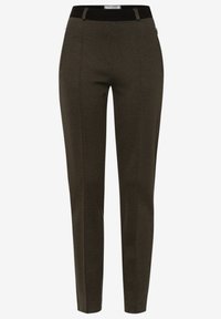  skräddarsydda byxor i mörk olivgrön med en subtil strukturerad mönster, slim fit, dragkedjefickor och ett svart midjeband.