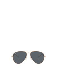 Occhiali da sole aviator con lenti grigie scure e sottile montatura in metallo dorato. Dotati di cuscinetti nasali trasparenti e caratteristica forma a ala.
