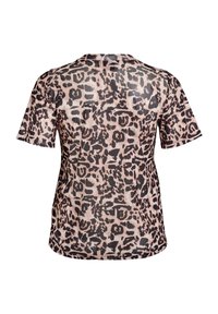 T-shirt kratkih rukava s leopard uzorkom u bež i crnoj boji, izrađen od laganog, prozirnog materijala, s okruglim izrezom i ležernim krojem.