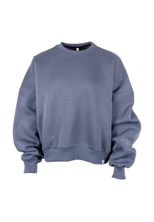 Blauwe sweatshirt met een ronde hals, ribgebreide manchetten en zoom, oversized pasvorm, gemaakt van zachte katoenmix. Glad textuur en minimalistisch ontwerp.