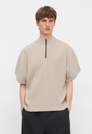 HALF-ZIP - T-Shirt print - natural