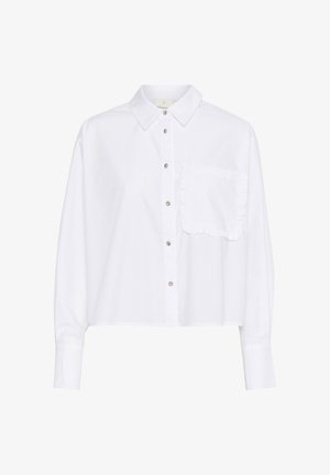 Cămașă albă, scurtă, cu nasturi și guler, având un singur buzunar volanat, mâneci lungi și accente din butoane argintii.