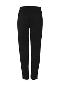 Pantaloni della tuta neri realizzati in tessuto morbido, con vita elastica, gambe dritti e senza motivi visibili o dettagli in metallo.