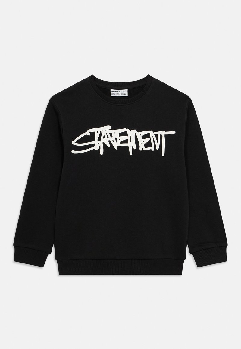 Felpa nera realizzata in misto cotone, con scritta in stile graffiti bianca "STATEMENT" sul petto. Girocollo classico e polsini a coste.
