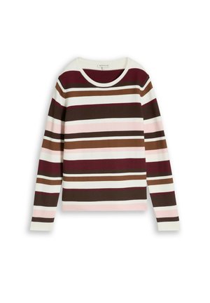 TOM TAILOR, KNIT STRUCTURE CREWNECK - Пуловер - camel brown red stripe