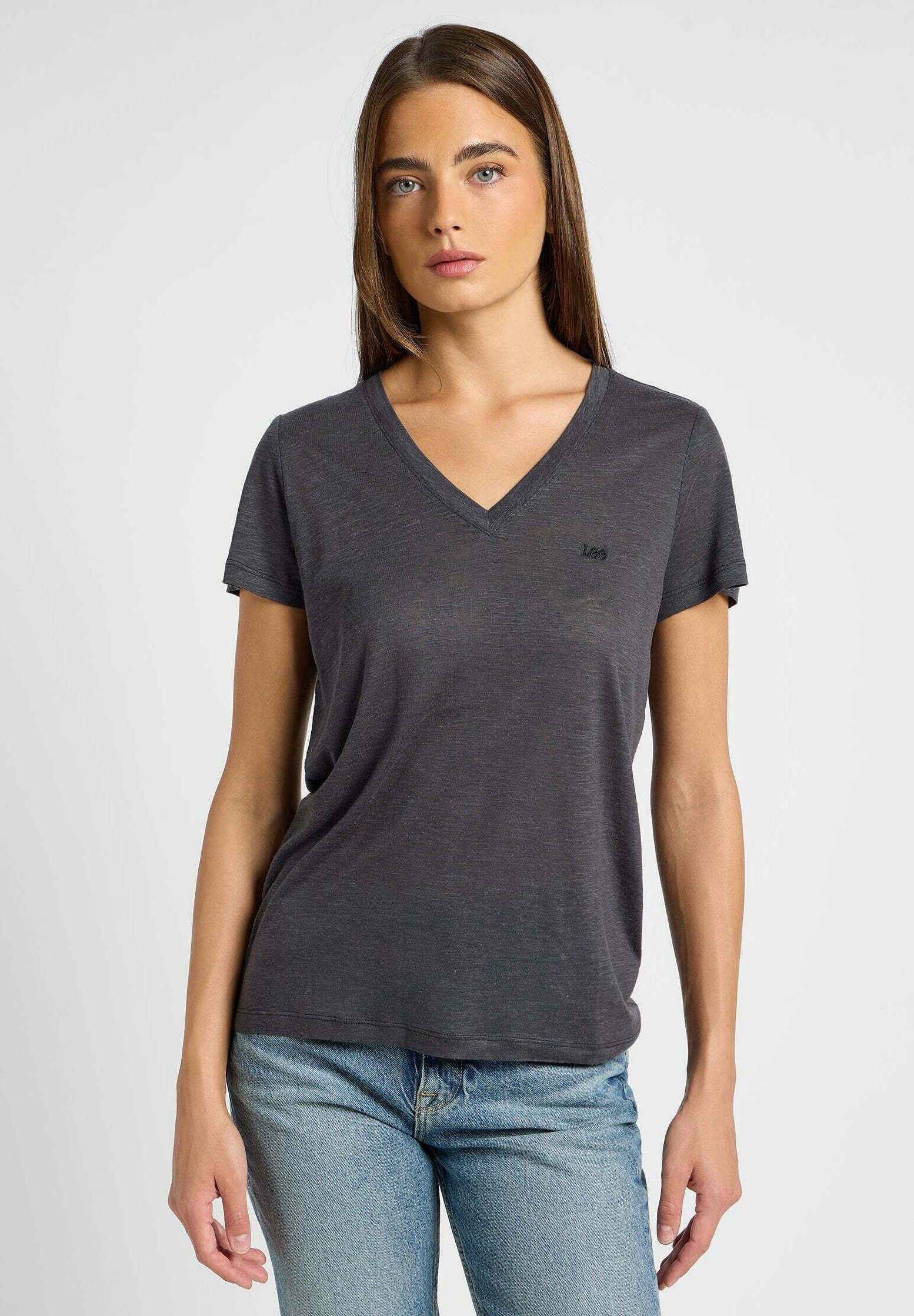 Lee T-Shirt Donna Con Scollo A V In Lyocell E Lino - Leggera E Fresca