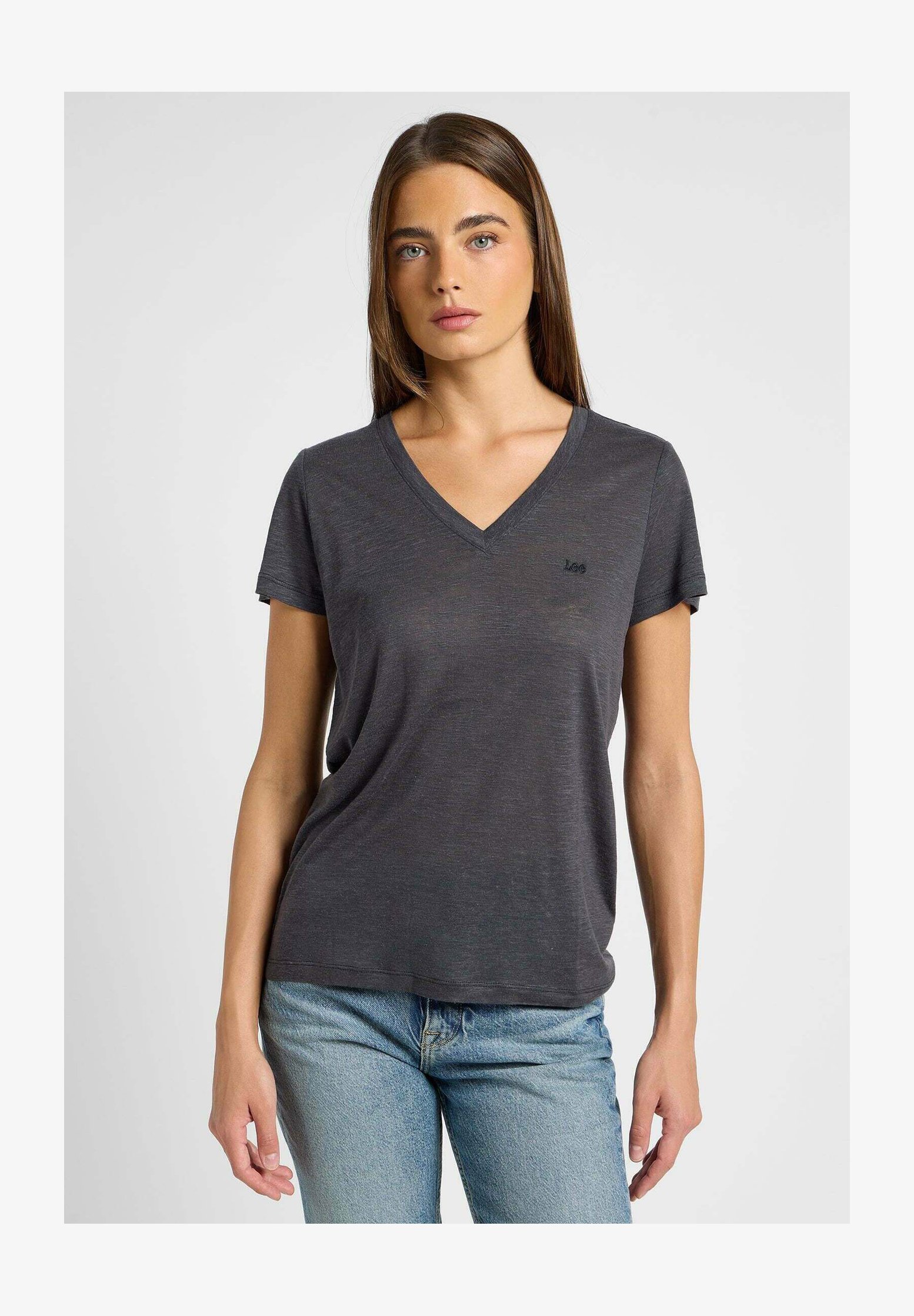 Lee T-Shirt Donna Con Scollo A V In Lyocell E Lino - Leggera E Fresca