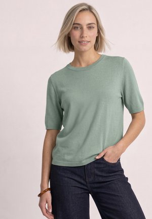 Street One, High-rise barrel leg jeans in a loose fit - T-shirt basique - eucalyptus green