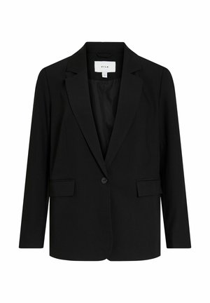 Blazer noir pour femme à un seul bouton avec revers en encoche, poches à rabat, manches longues et doublure intérieure lisse.