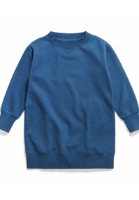 Blå sweatshirt med rund halsringning, långa ärmar, ribbade manschetter och nederkant. Mjuk tyg med en slät textur och avslappnad passform.