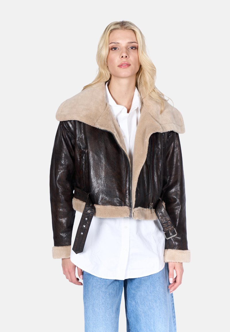 Freaky Nation SHORT PERFECT WAY - Kožená bunda - brown umber