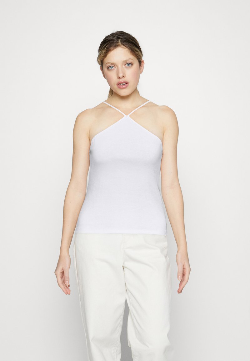 Top con scollo all'americana in maglia a righe spigata Multicolore