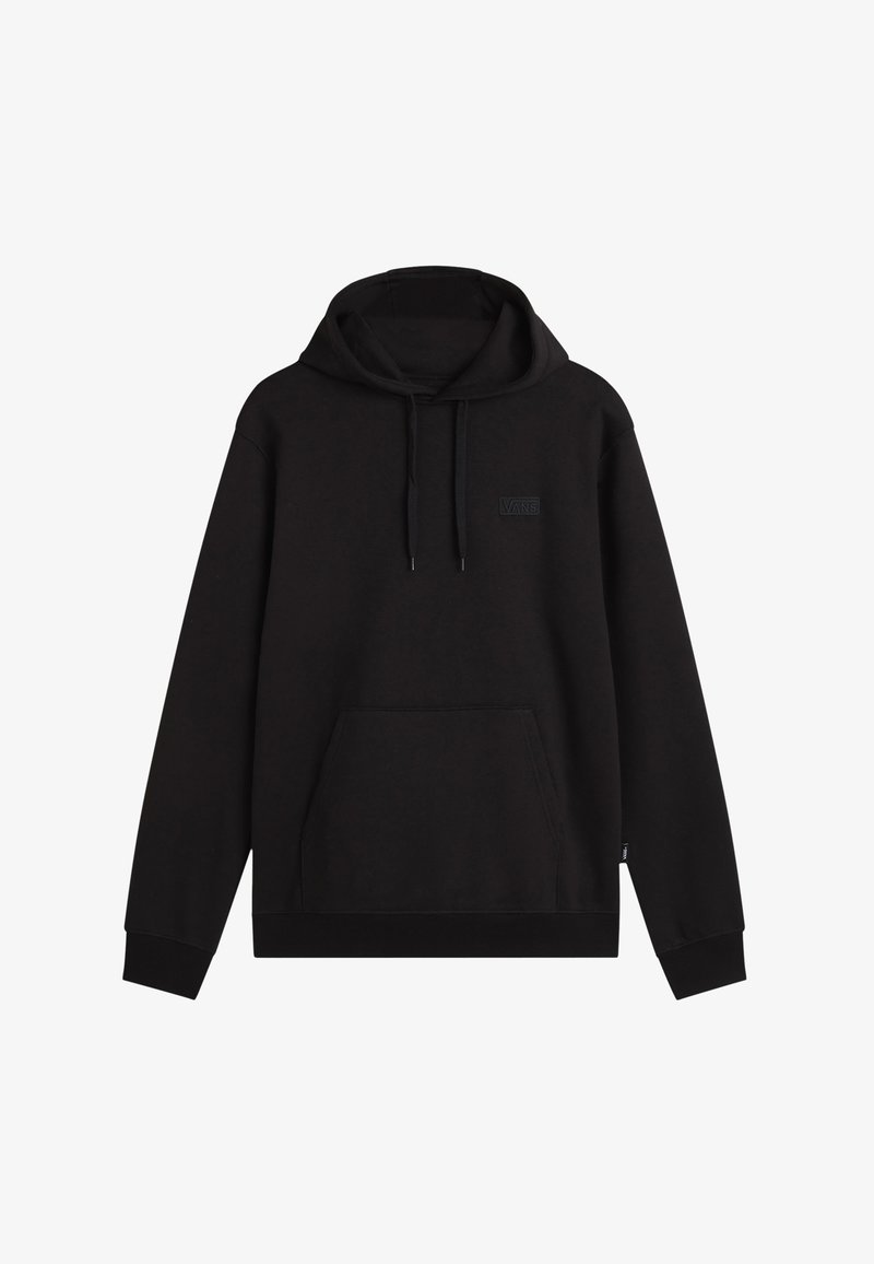 Felpa nera con cappuccio realizzata in un morbido misto cotone, dotata di tasca frontale, cappuccio regolabile con cordini e patch con logo sul petto.