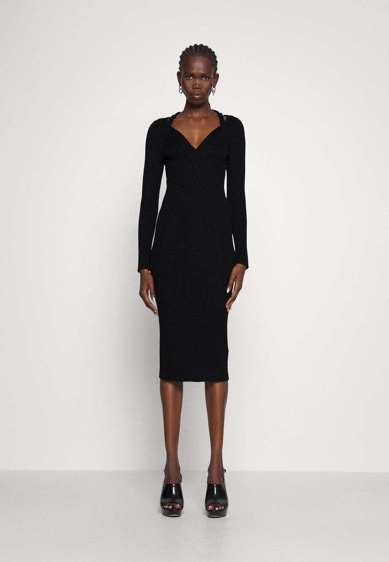 DKNY BRAIDED V NECK SWEATER DRESS Jumper dress black Zalando.ie