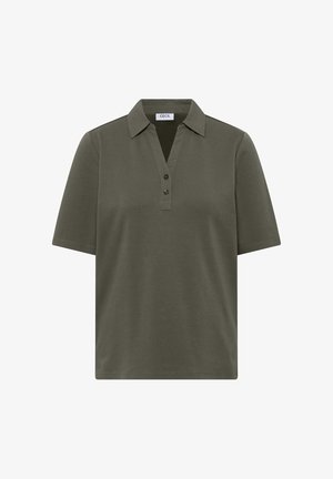 Polo a maniche corte verde oliva con due bottoni e colletto classico, con etichetta "CECIL" all'interno del collo.