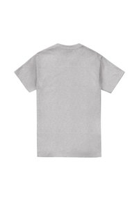 Gray cotton t-shirt with short sleeves and a crew neck. Features a smooth texture and has a plain, unembellished back view.