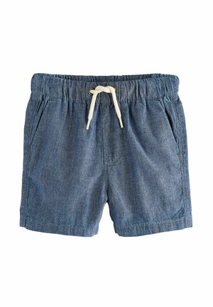 Denim-blau, Shorts mit elastischem Bund und Kordelzug, zwei Seitentaschen und glatter Textur. Lässiges Design mit sauberen Nähten.