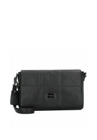 Borsa a tracolla in pelle nera con forma rettangolare, texture trapuntata, accessori in argento e un accento del logo. Inclusa una tracolla regolabile.
