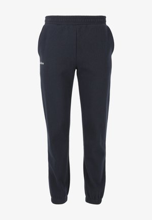 Mørkeblå sweatshirt med hvid "Les'Arcs" tekst og matchende sweatpants, der har en afslappet pasform og ribkanter ved anklerne, båret med hvide sneakers.