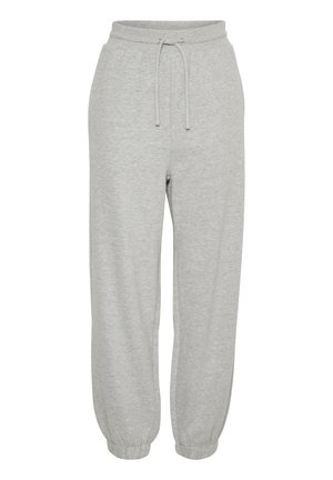 Hellgraue Jogginghose aus weichem Stoff, mit einem elastischen Bund und Kordelzug, elastischen Bündchen und einer lockeren Passform.